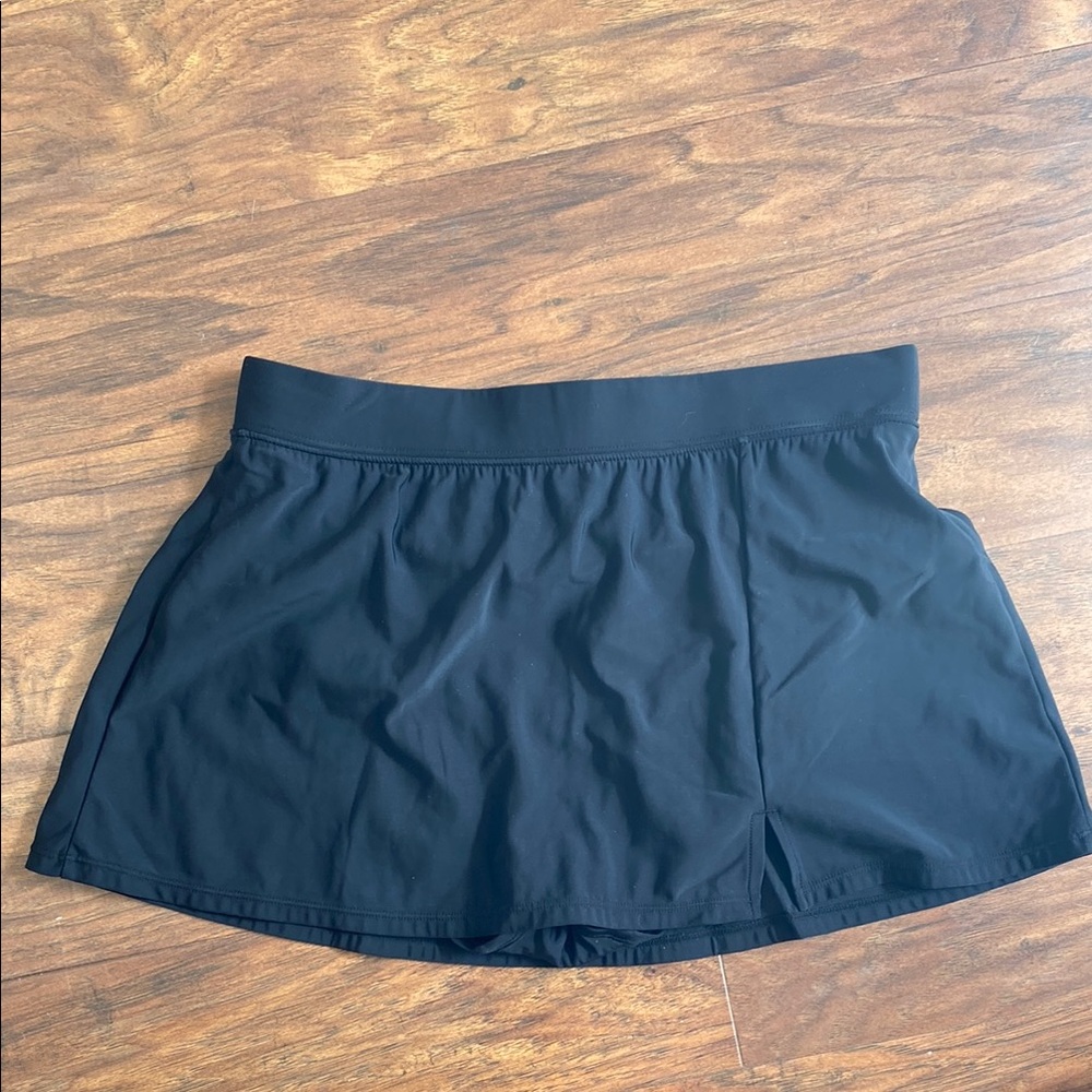 Aqua Green Black Swim Skirt with Wide Waistband